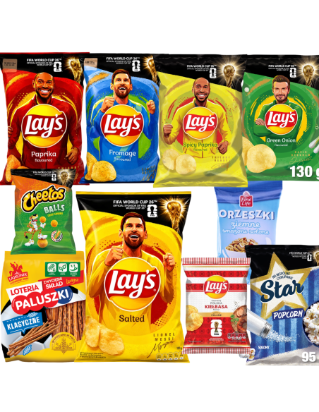 MEGA ZESTAW KIBICA XXL - PRZEKĄSKI NA MECZ LAY'S CHEETOS POPCORN ORZESZKI