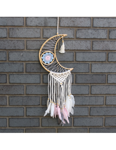 Ochronny Łapacz Snów Dreamcatcher - Makrama - Księżyc