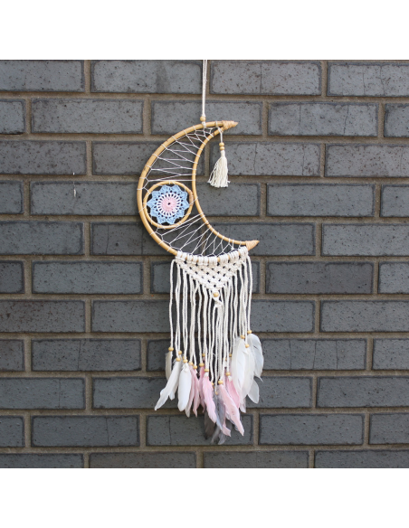 Ochronny Łapacz Snów Dreamcatcher - Makrama - Księżyc
