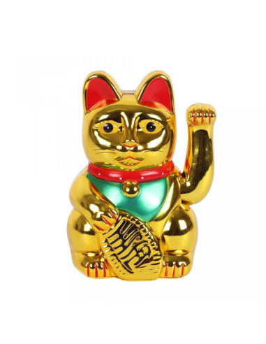 Maneki Neko Złoty Kot Szczęścia Machający Łapką - 15 cm