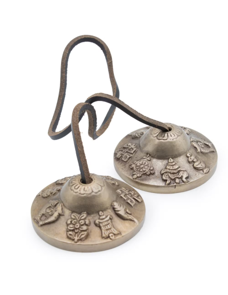 Tybetańskie Dzwonki Tingsha Premium - Szczęśliwe Symbole - ok. 6 cm